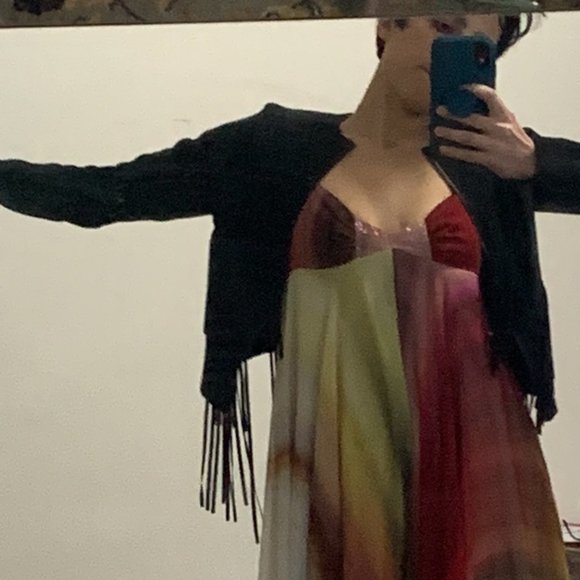 Elie Tahari Black Goat Leather Fringe - Picture 4 of 10